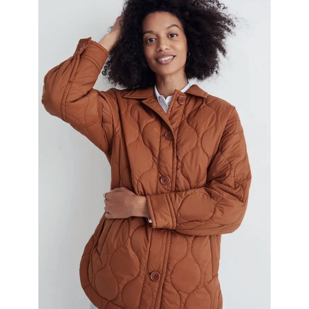 Madewell Quilted Puffer Jacket in Warm Brown